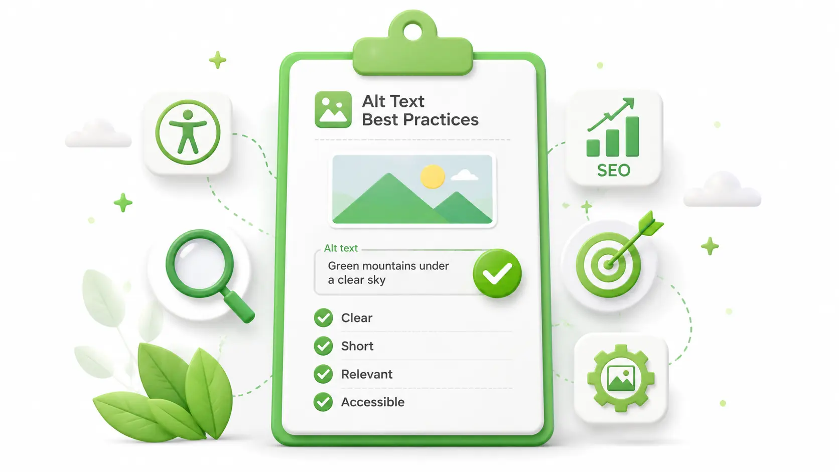 Alt text best practices for SEO and accessibility showing how to write descriptive image descriptions