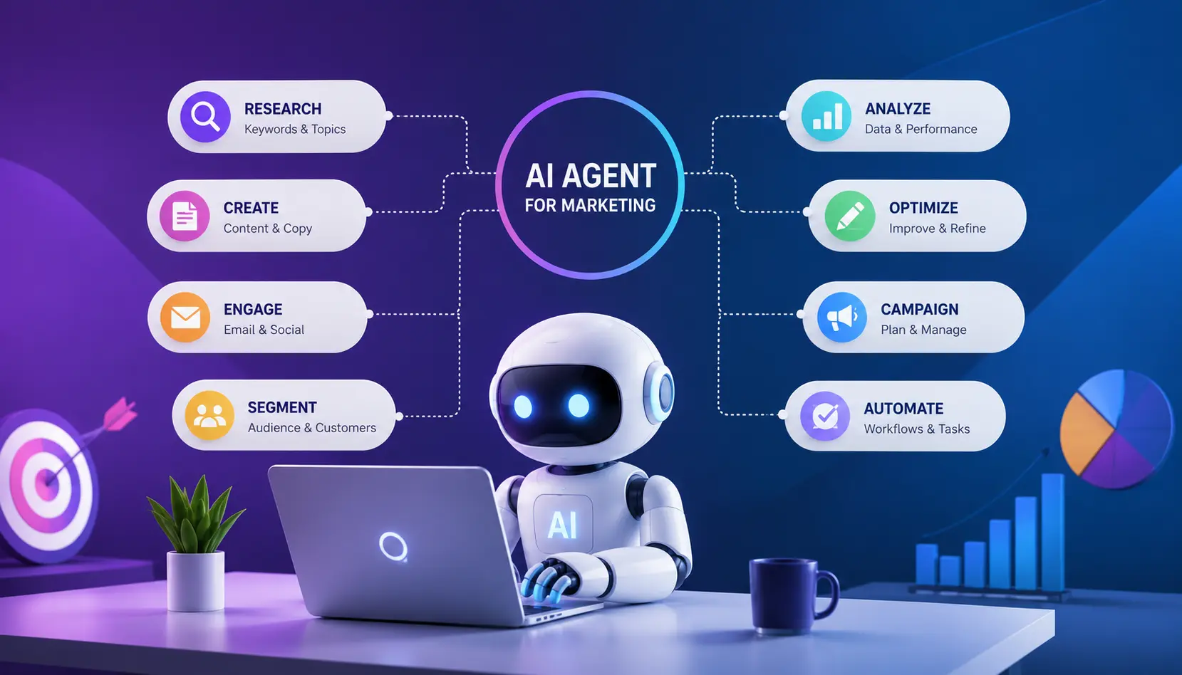 AI agents for marketing showing how intelligent systems support digital marketing workflows