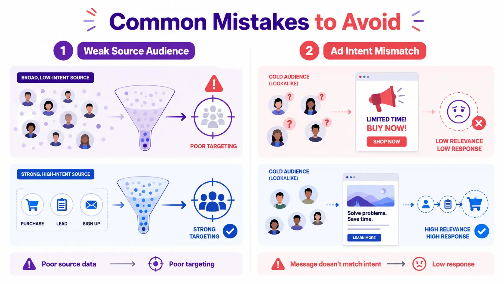 Best practices for lookalike audiences showing how to test and improve Meta Ads targeting