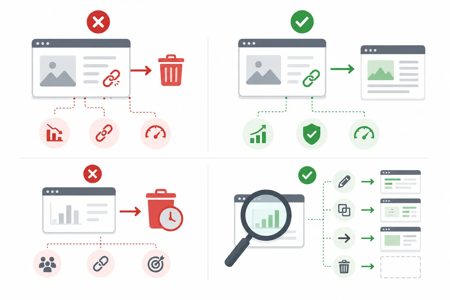 Common content pruning mistakes to avoid showing risks of deleting content without proper review