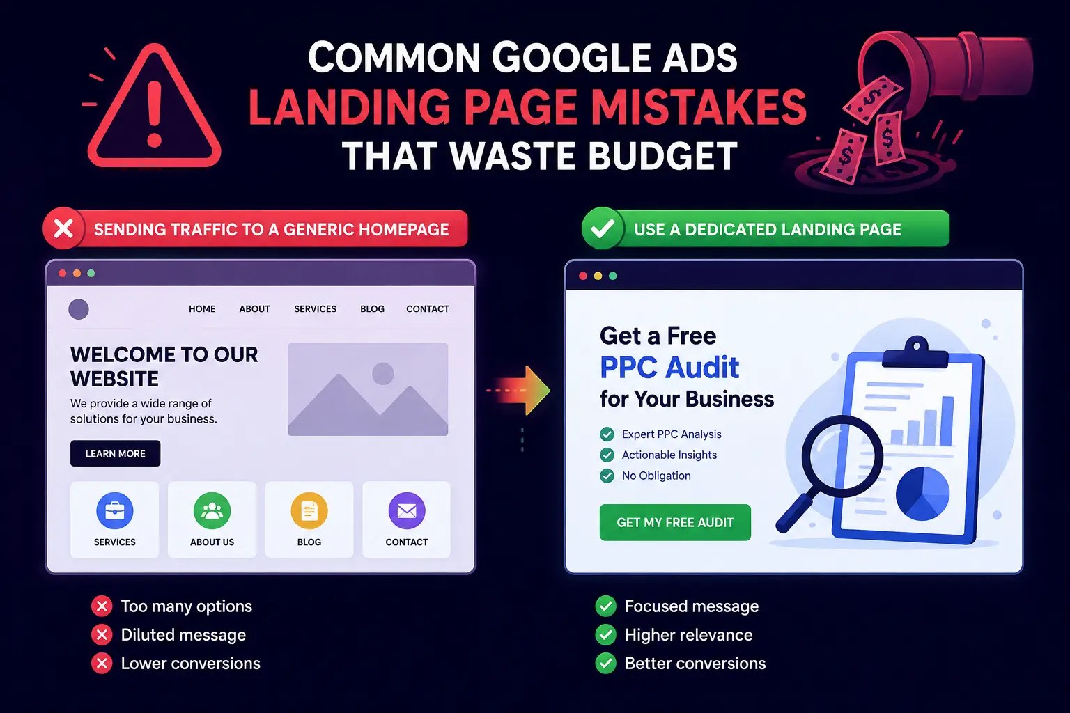 should google ads landing page link to website landing page
