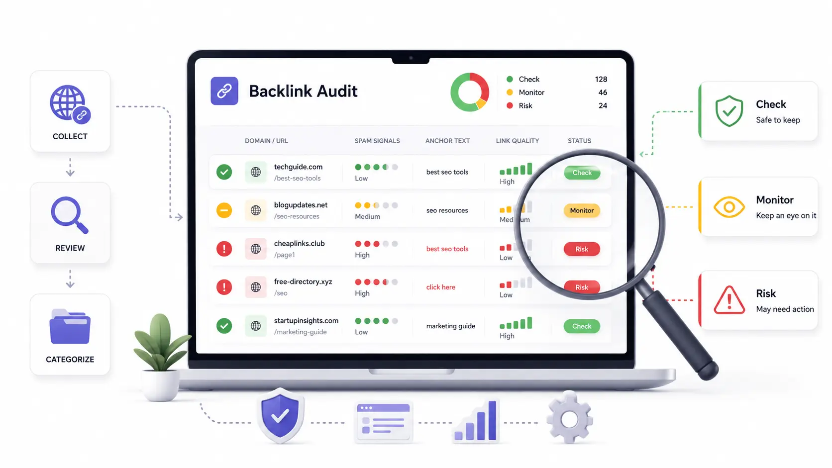 How to find toxic backlinks during a backlink audit using SEO tools and manual review