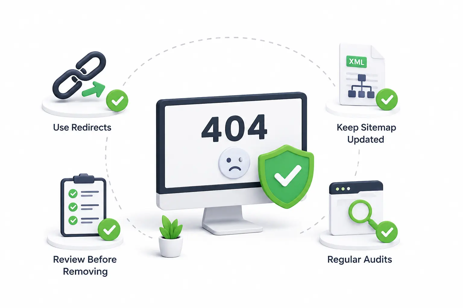 How to prevent 404 errors in the future showing redirect workflows and sitemap maintenance