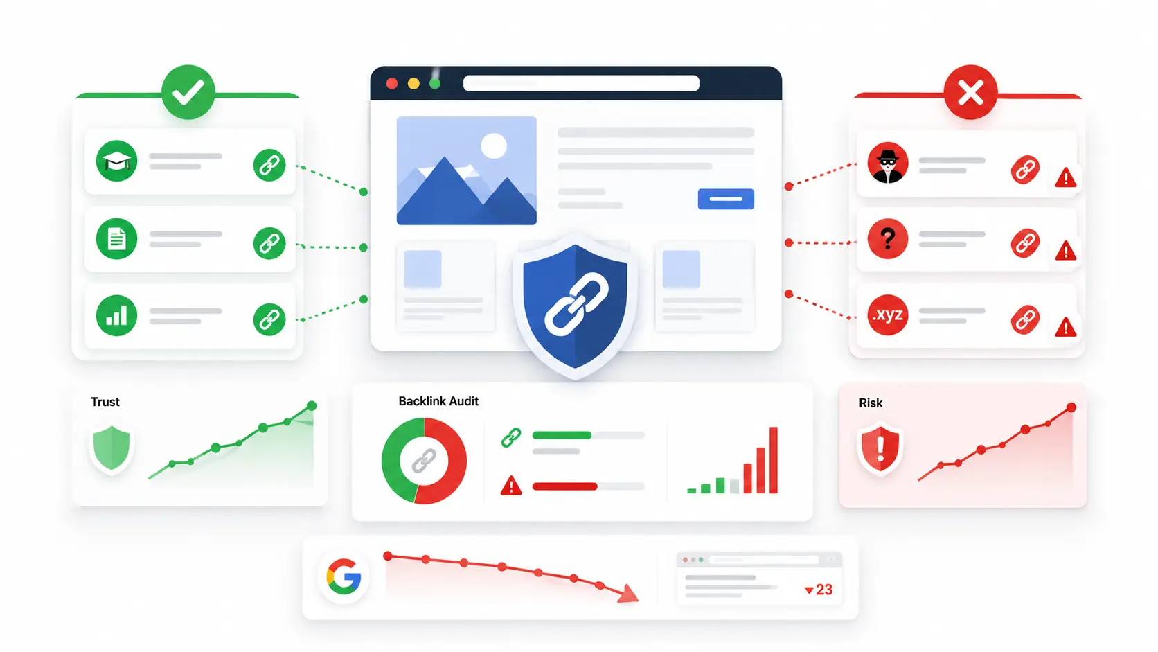 Why toxic backlinks can affect SEO performance showing how unnatural link patterns weaken trust