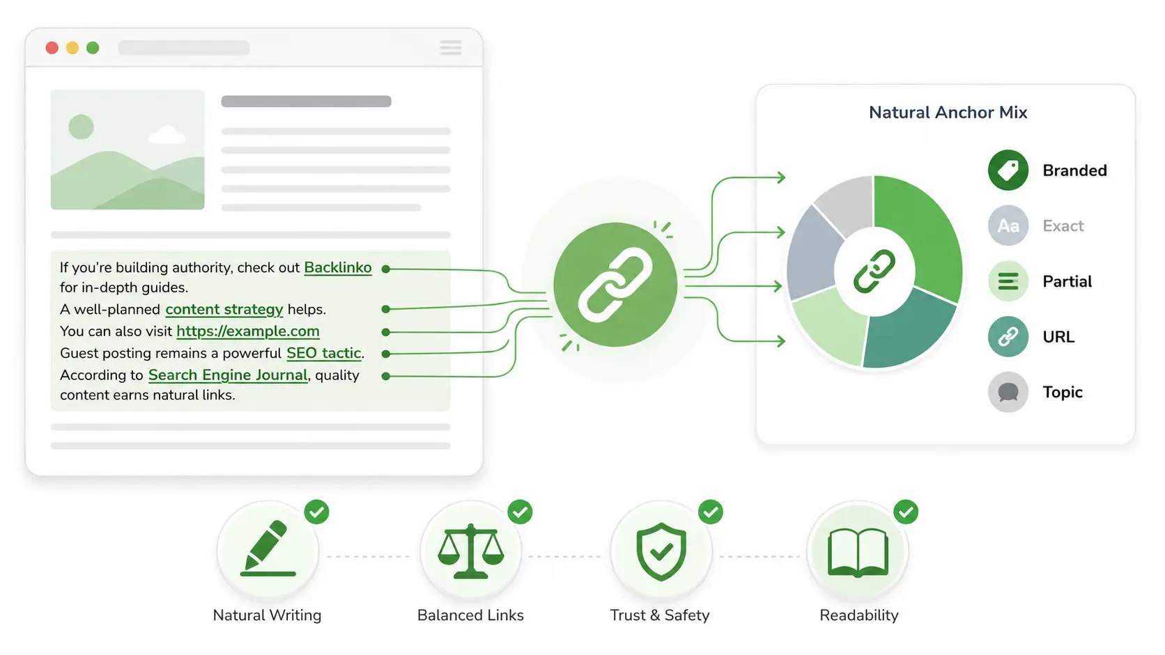 Natural guest post backlink strategy with quality content, relevant websites, and safe link placement